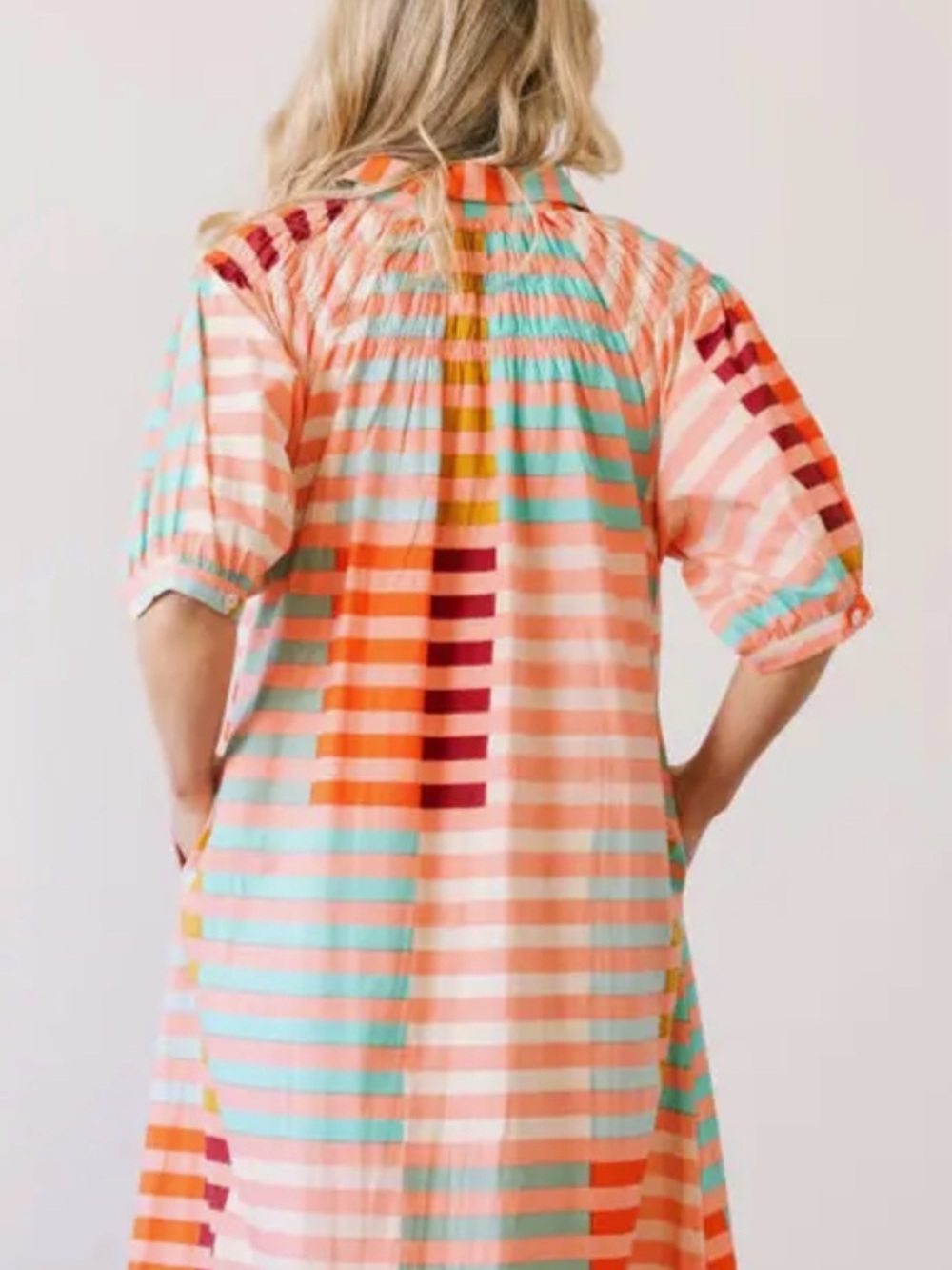 Striped Button-Front Maxi Dress in Coral & Aqua Sunshine Tienda Oasis NWT - Picture 3 of 3